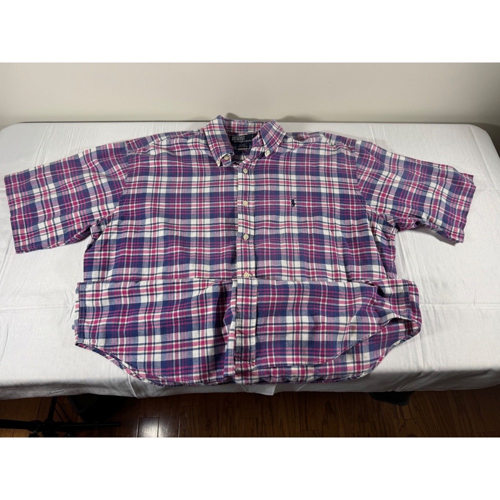 Polo Ralph Lauren Blaire Mens Large Plaid Short Sleeve Button Down Shirt Purple